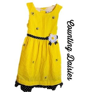 COUNTING DAISIES Seersucker Embroidered Bumblebees~Daisy Flower at Waist Size 6